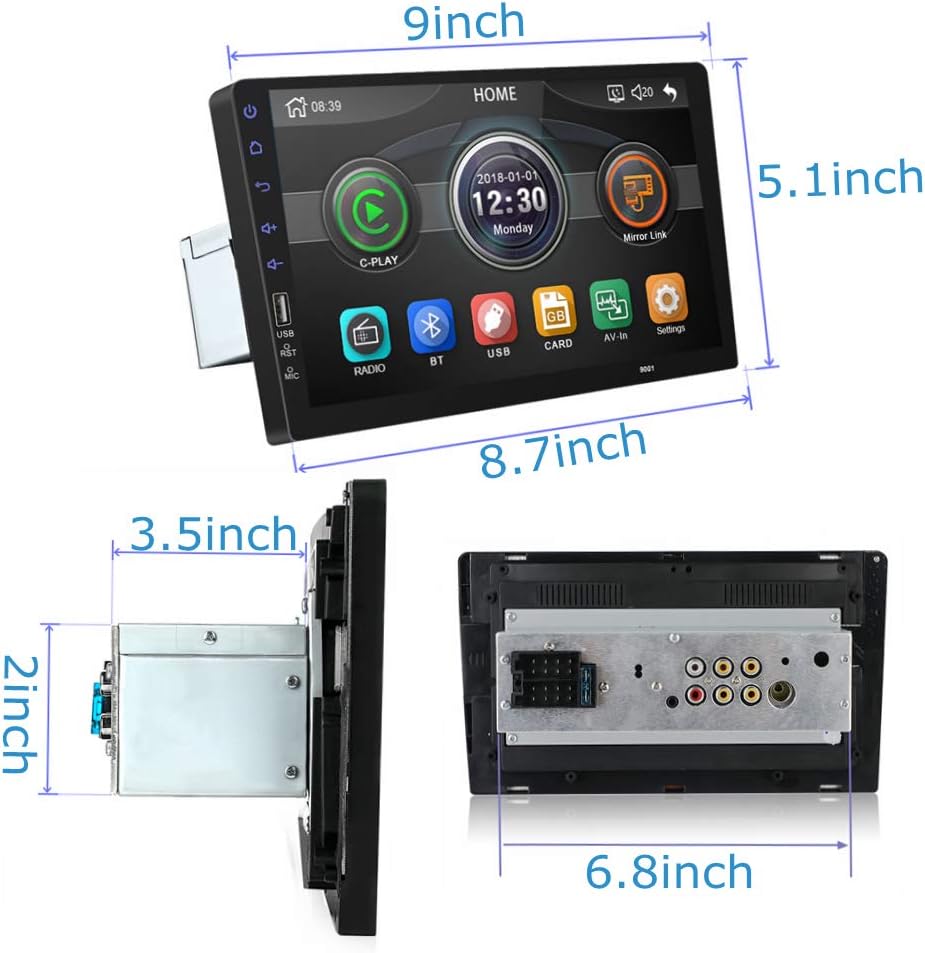 9 Inch Single Din Car Stereo Touch Screen with Backup Camera Bluetooth FM Radio AUX/USB/TF MP3/MP4/MP5 Player B120