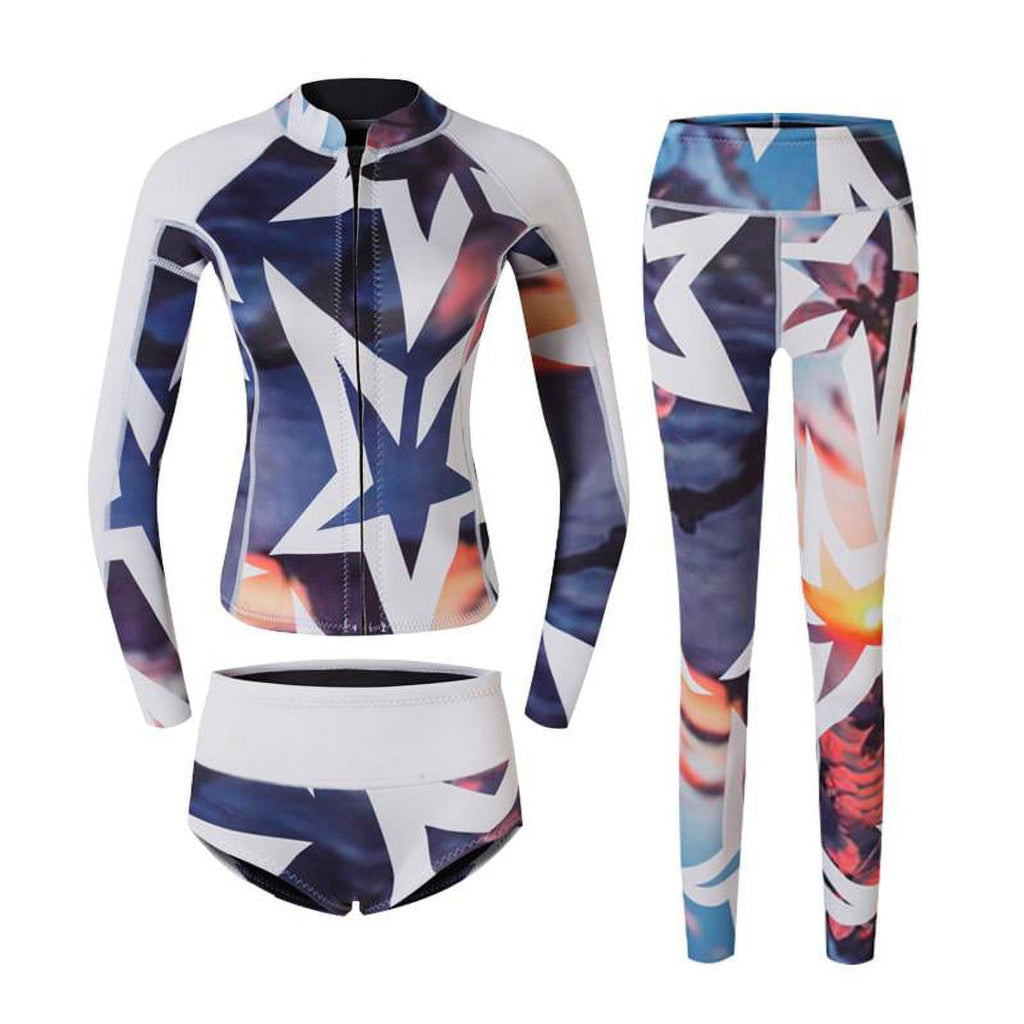 3pcs/Set Women Wetsuit Snorkeling Diving Surfing Jacket Shorts M R6238