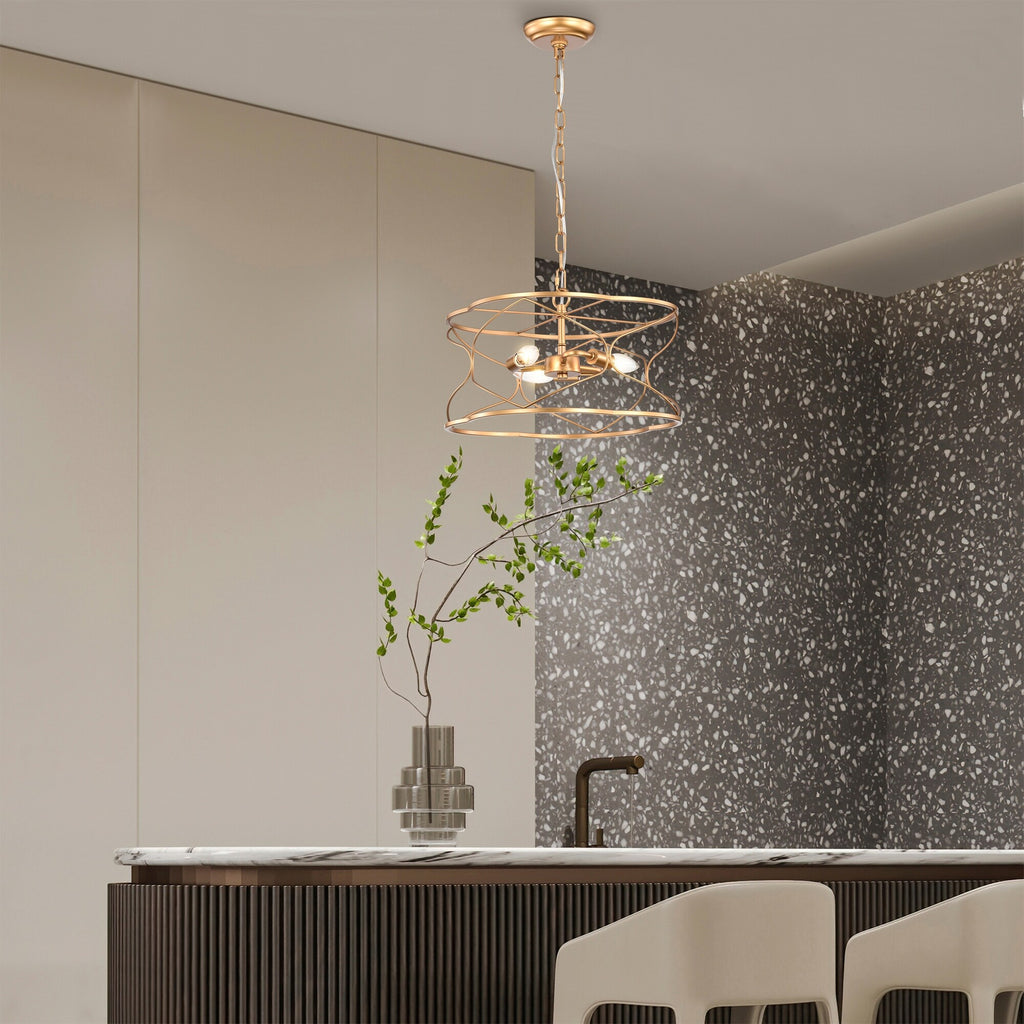 15" Matte Gold Ceiling Pendant Light with Caged Drum C202270