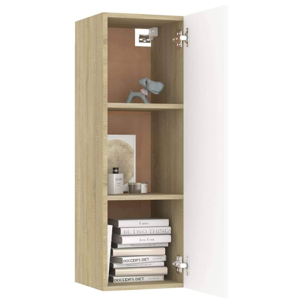 White and Sonoma Oak TV Cabinet Chipboard S578
