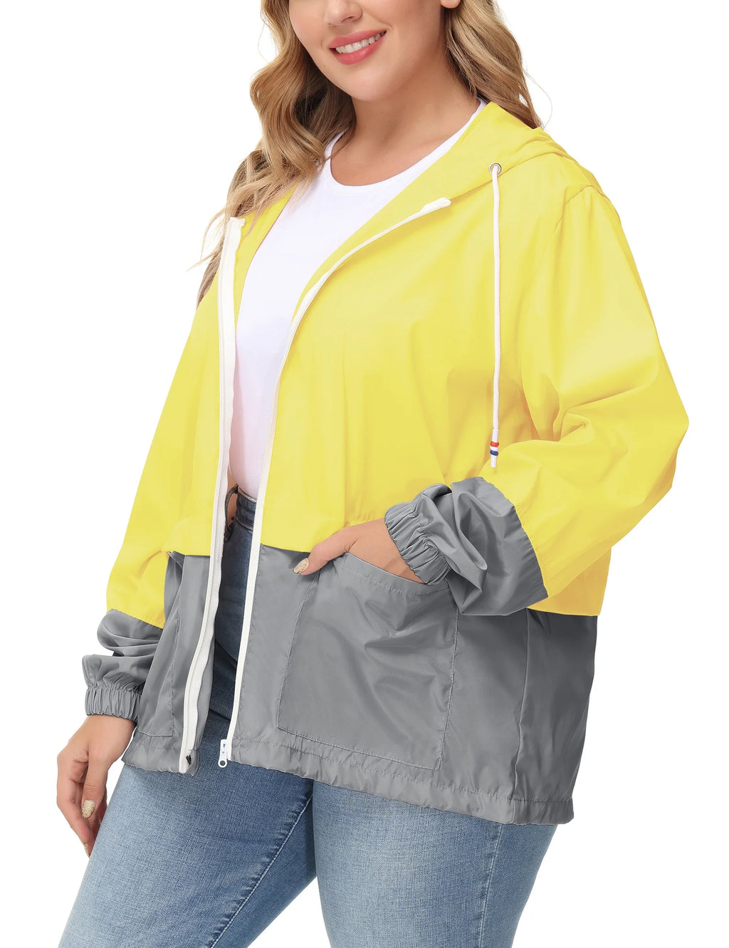 Plus Size Waterproof Hooded Rain Jacket J8796