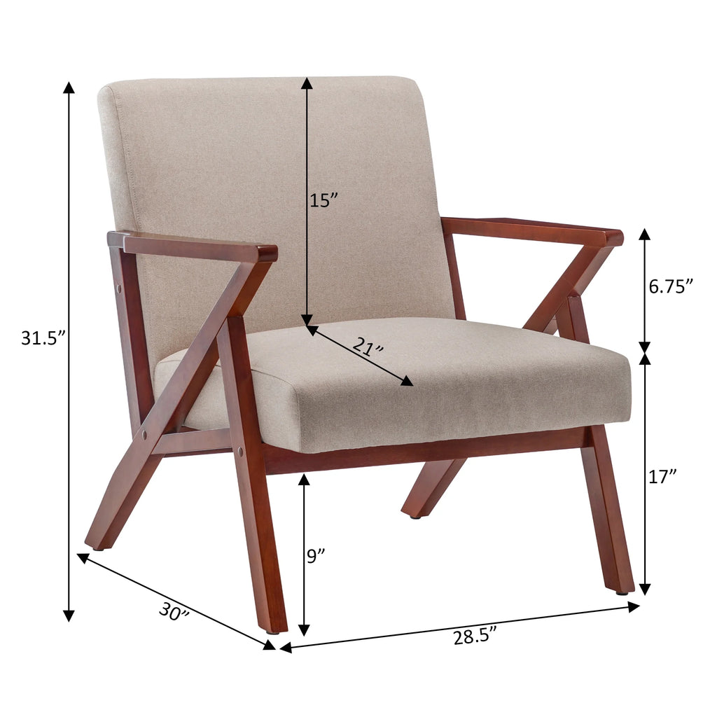 Sandy Beige Fabric Accent Chair with Espresso Frame N716