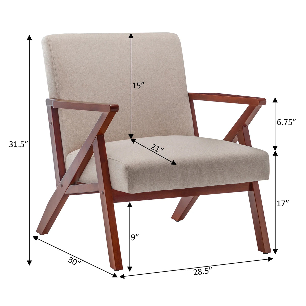 Sandy Beige Fabric Accent Chair with Espresso Frame N716