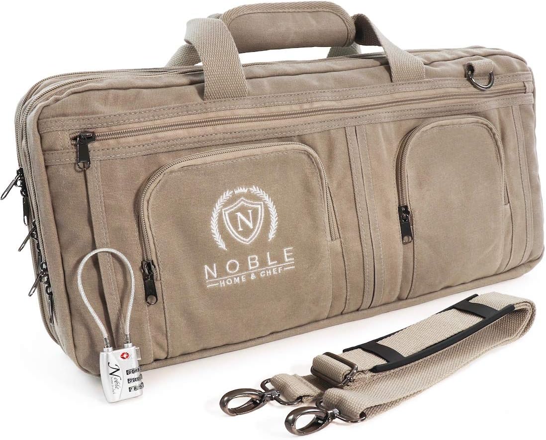 Waxed Canvas Chef Knife Bag Holds 19 Knives with Large Storage Compartments (Khaki) W1764
