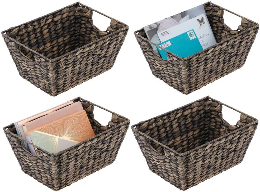 Natural Woven Hyacinth Storage Basket Bin 4 Pack Black Wash P78659