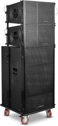 Black Powered Line Array Speaker System with Dual 15-inch Subwoofer and Two 10-inch Speakers T2804