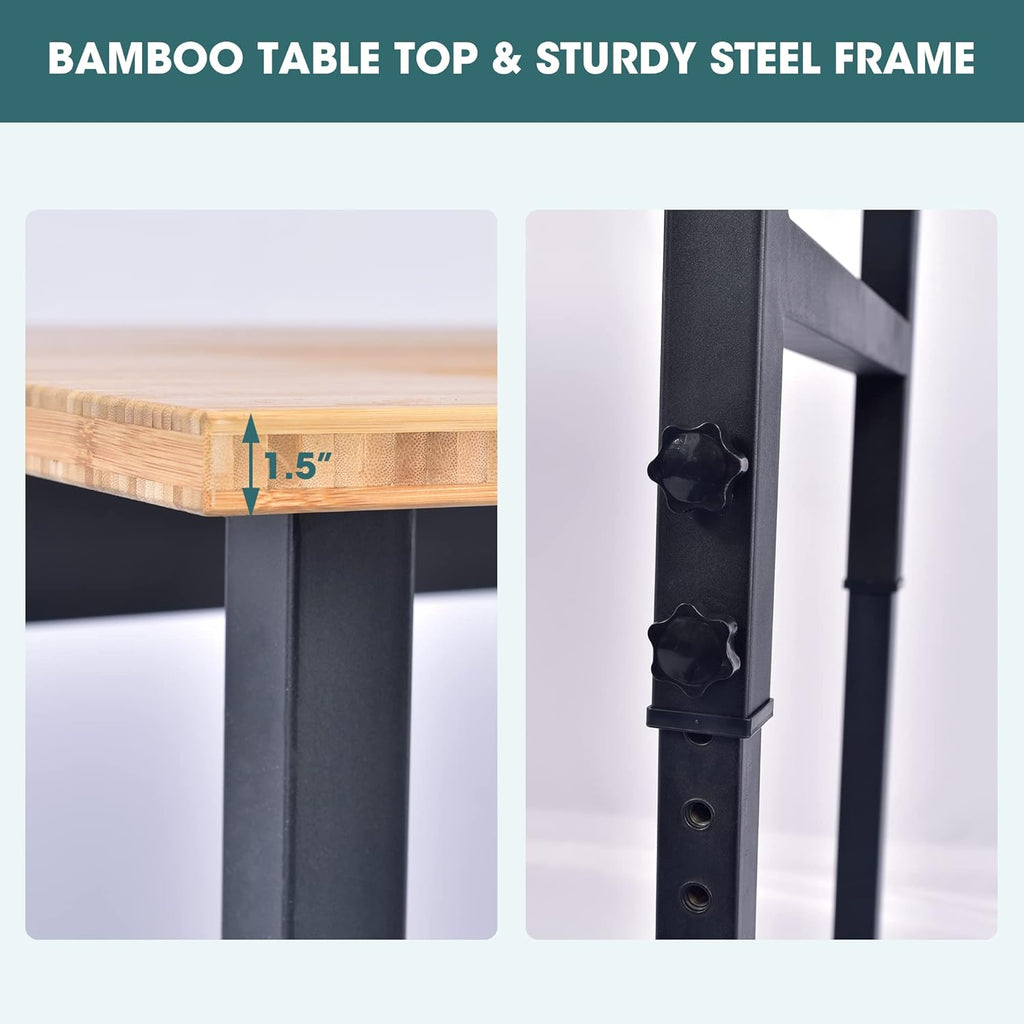 Adjustable Bamboo Top Workbench with Mobile Casters L87719