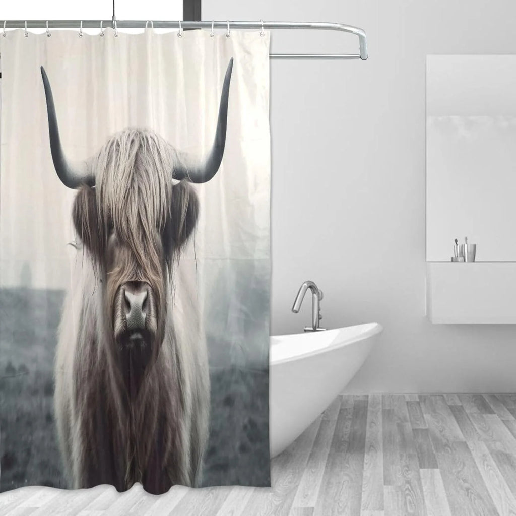 Highland Cow Waterproof Fabric Shower Curtain with Hooks, 60x72 inch X6293