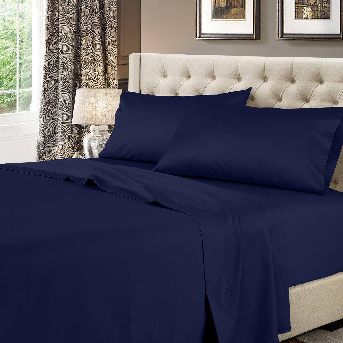 Navy Queen 100% Cotton Waterbed Sheets U4812
