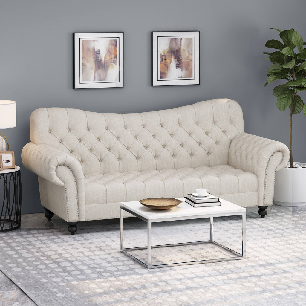 Charcoal Button Tufted Fabric 3 Seater Sofa C33972