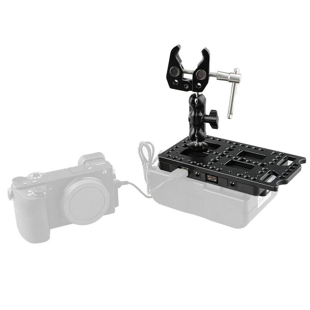 V-Lock Battery Plate with Power Supply Splitter, Super Clamp Crab Pliers Clip and Ball Head Mount T774