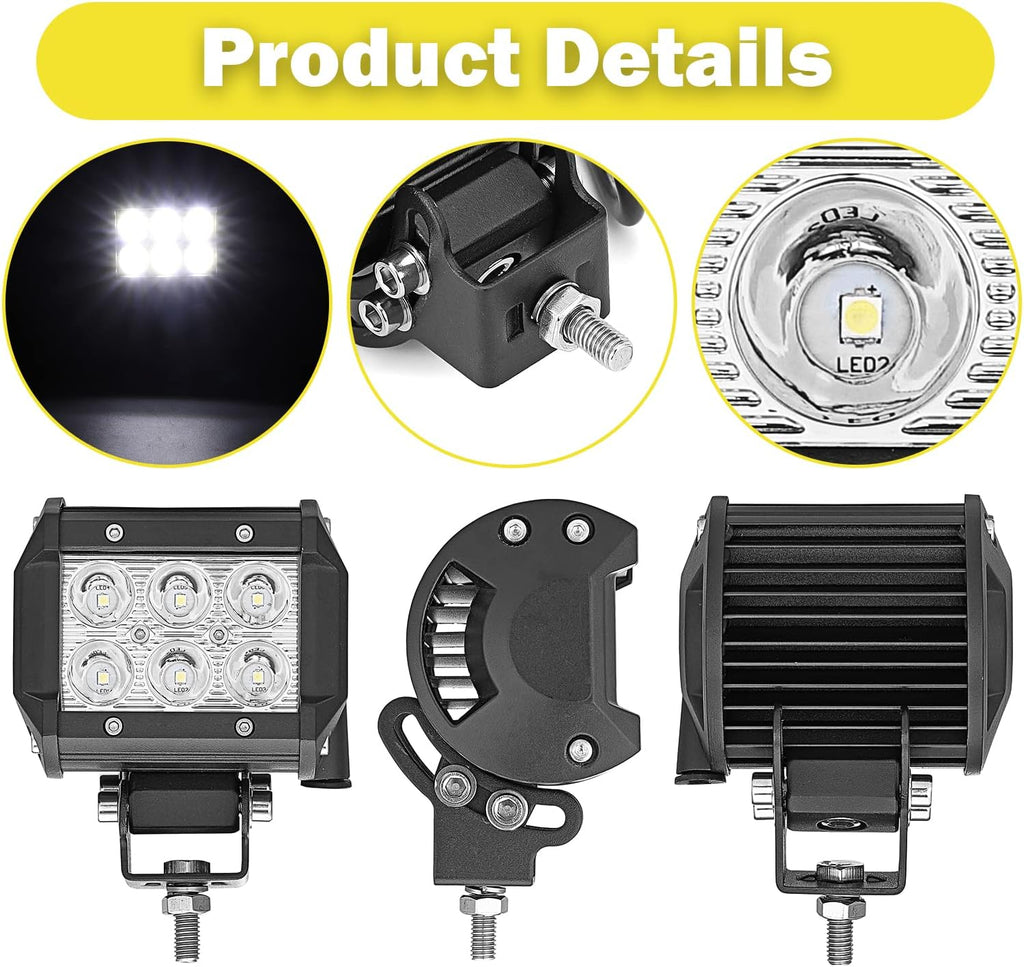 Front Pillar Roll Cage Light Mount Brackets Pair 18W 4 LED Spot Work Lights with Wiring Kit D94248