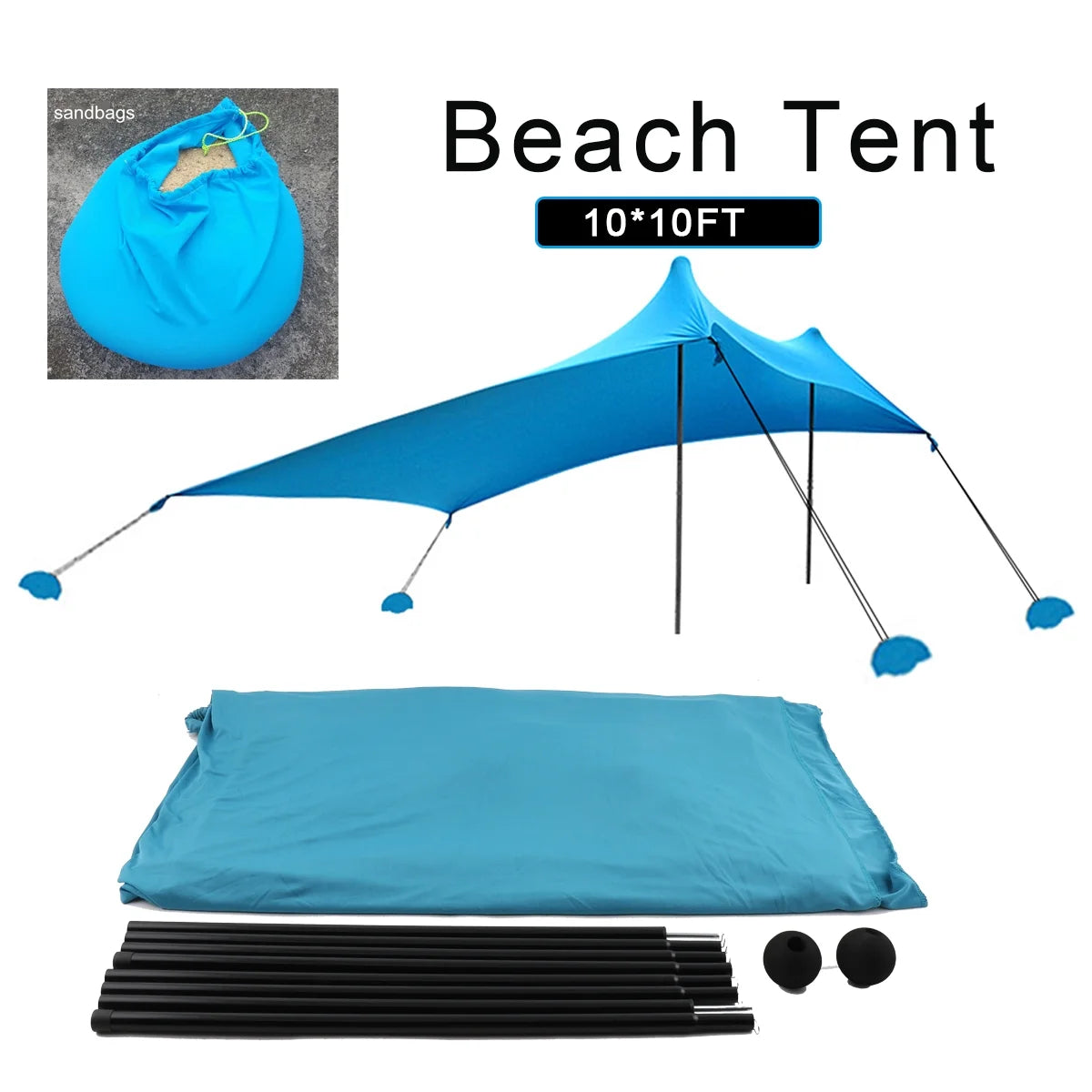 10 x 10 ft Pop Up Beach Canopy Tent with Stability Poles K31103