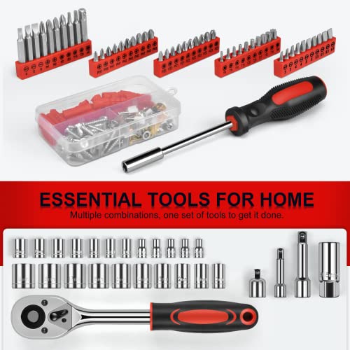 287PCs Hand Tool Set with Hammer, Pliers, Ratchet Wrench, Socket, Portable Tool Box J434017