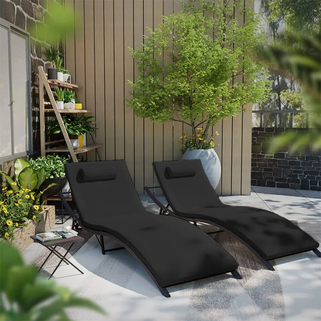 Black 3 Piece Rattan Patio Lounge Chair Set O918598