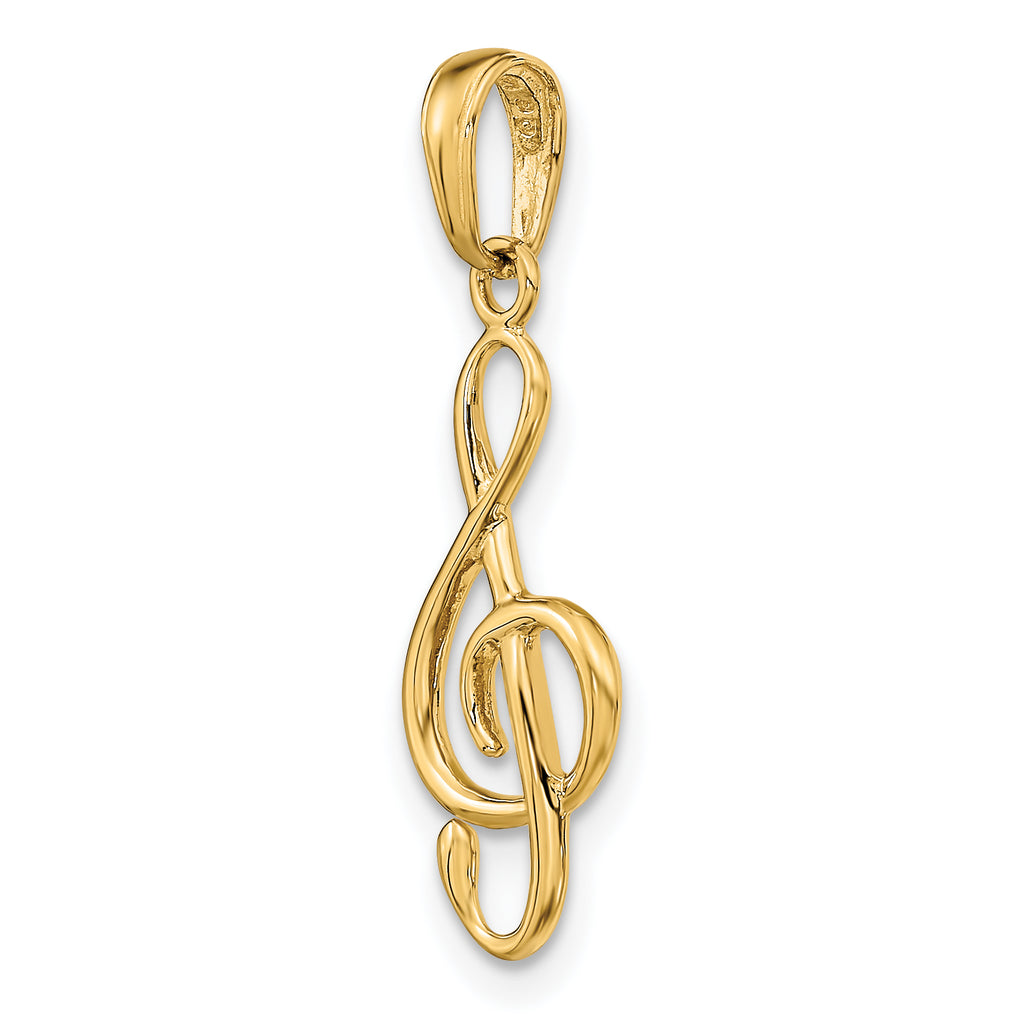14K Yellow Gold Treble Clef Pendant Charm with Rope Chain Necklace 16'' L33071