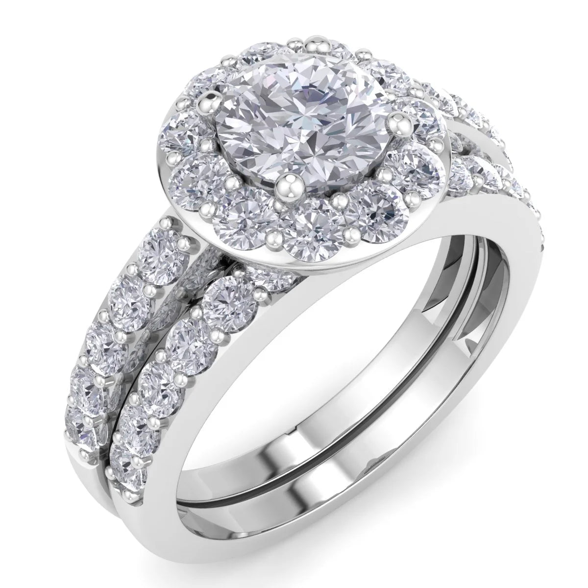 2 1/4 Carat Round Lab Grown Diamond Bridal Set In 14K White Gold A4300