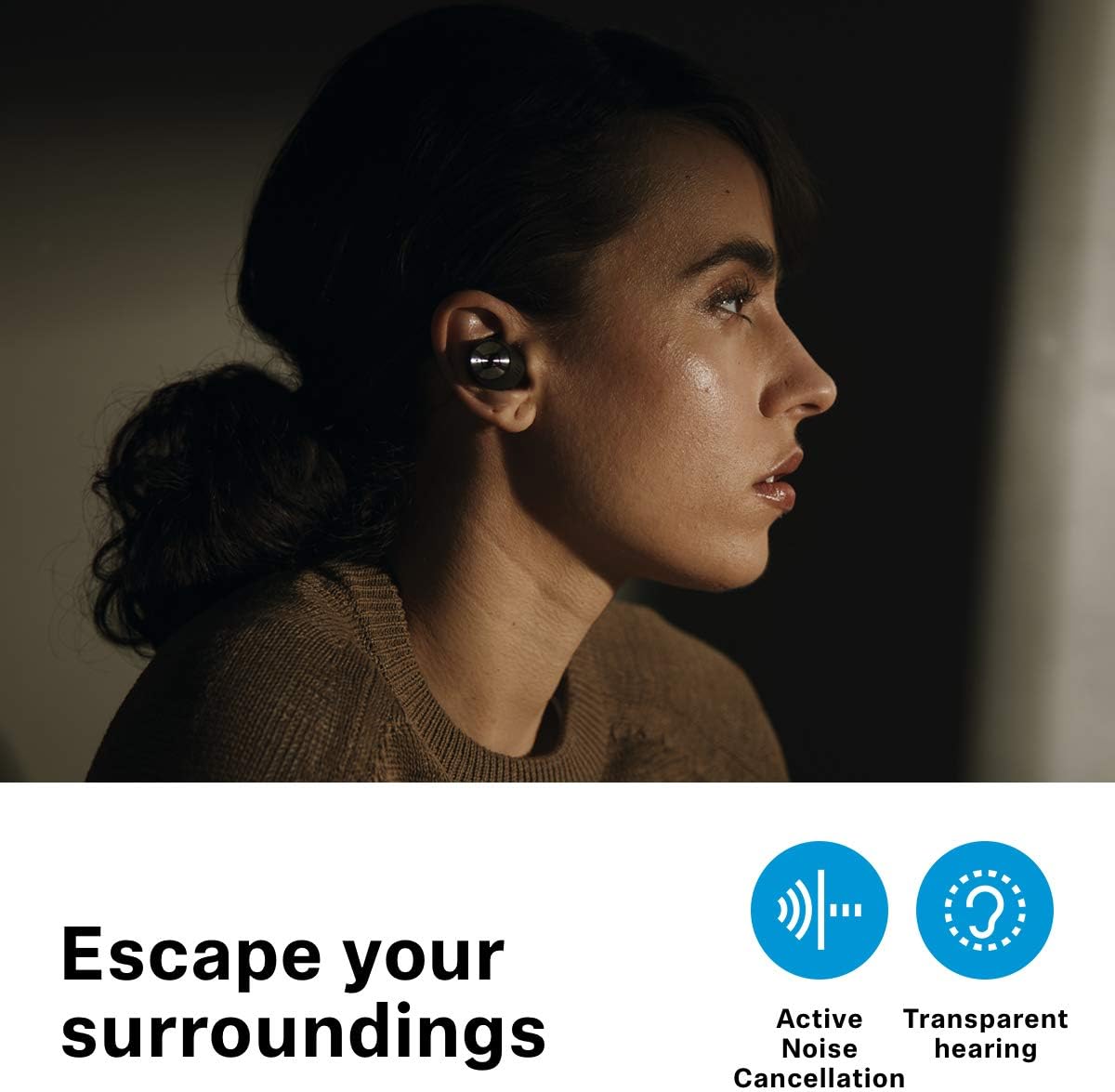 White Bluetooth Earbuds with Active Noise Cancellation H3638