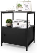 Black Wooden Nightstand with Storage Cabinet and Open Shelf P387625