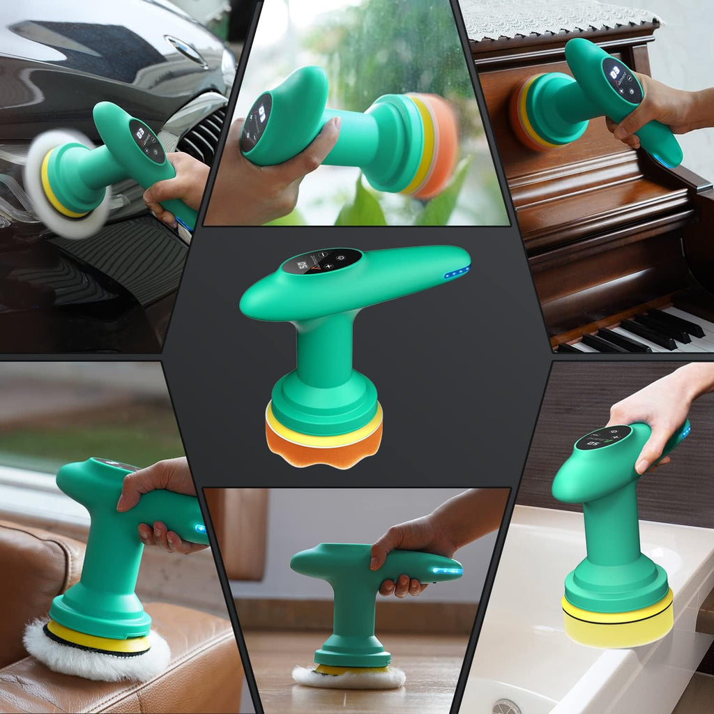 Cordless Car Polisher, 4 inch 2500-6000 RPM Micro Car Buffer Polisher with Touchscreen, 6 Speeds Orbital Buffer with Paste Wax & Pads Q5093