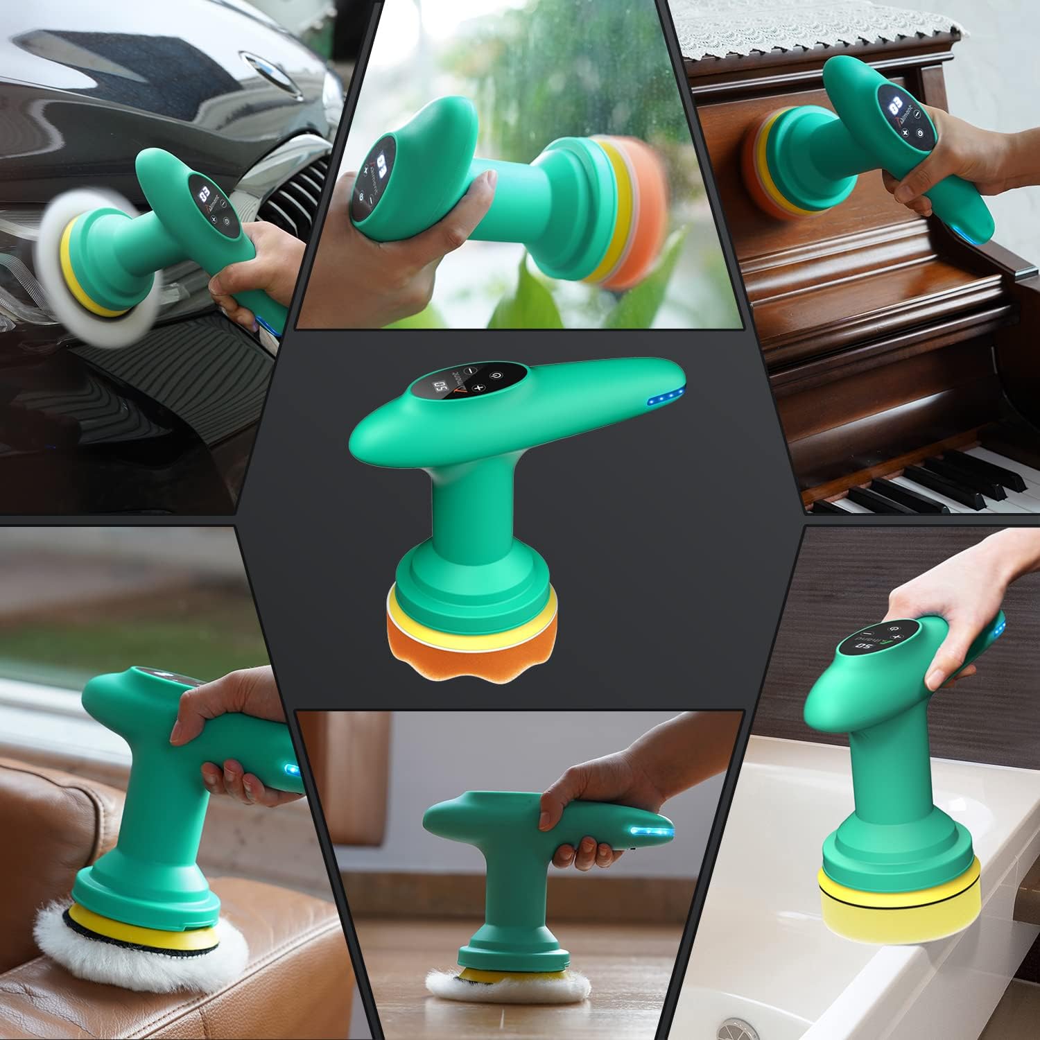 Cordless Car Polisher, 4 inch 2500-6000 RPM Micro Car Buffer Polisher with Touchscreen, 6 Speeds Orbital Buffer with Paste Wax & Pads Q5093