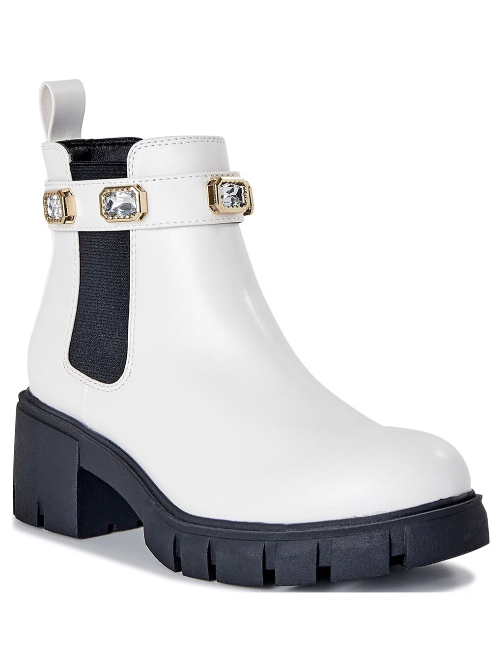 Rhinestone Chain Lug Sole Chelsea Booties I894482