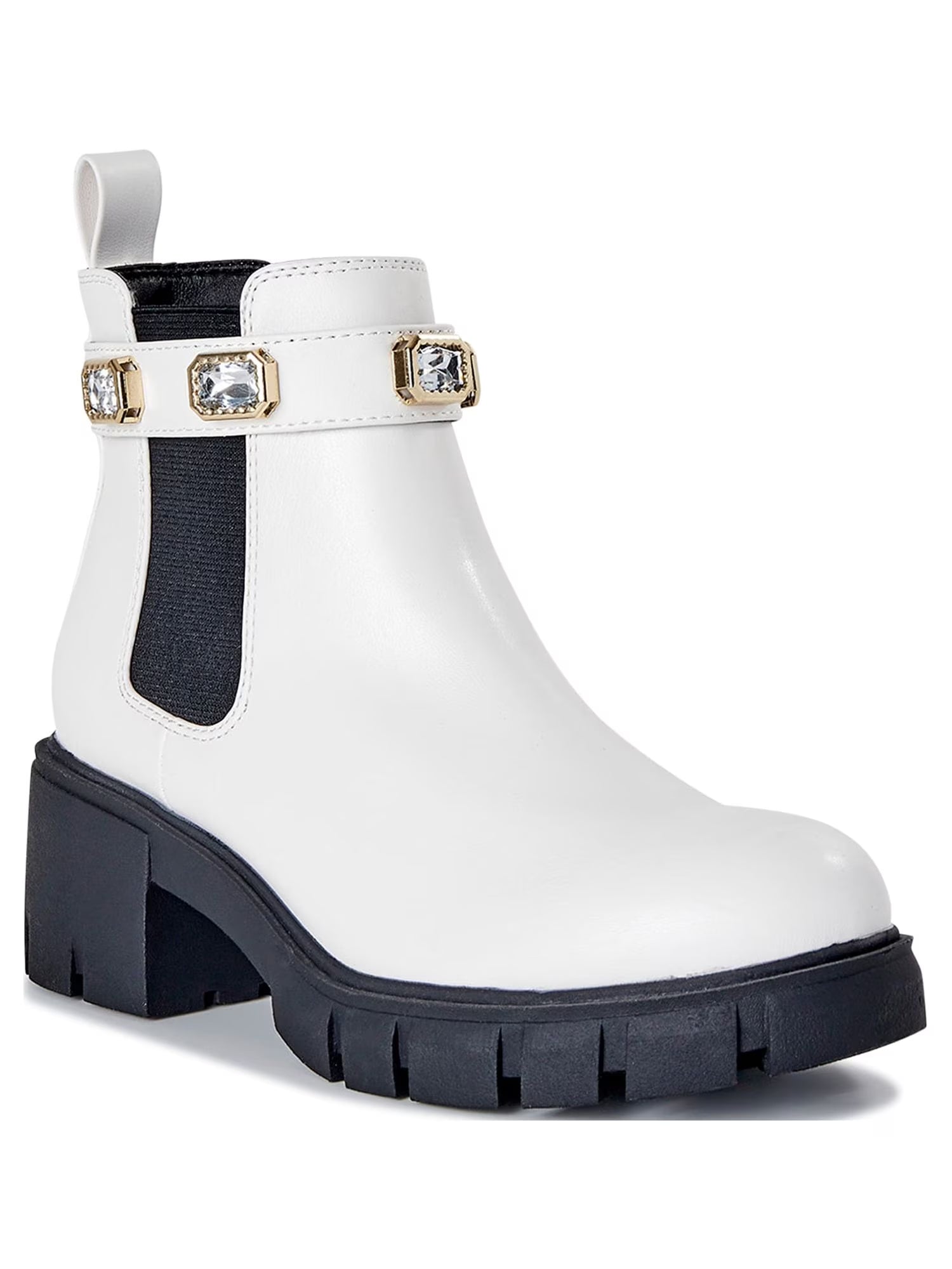 Rhinestone Chain Lug Sole Chelsea Booties I894482