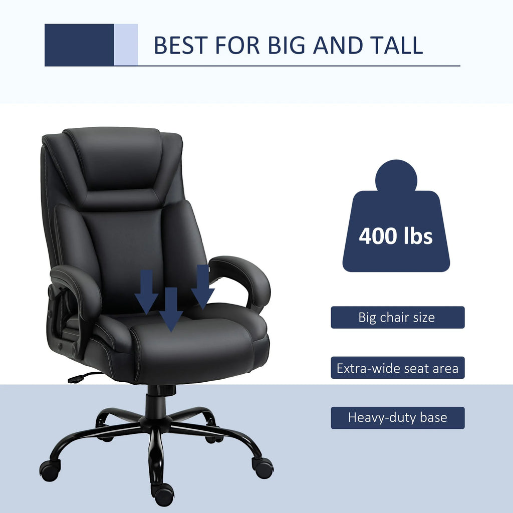 Big and Tall Executive Office Chair with High Back PU Leather, Black L593892