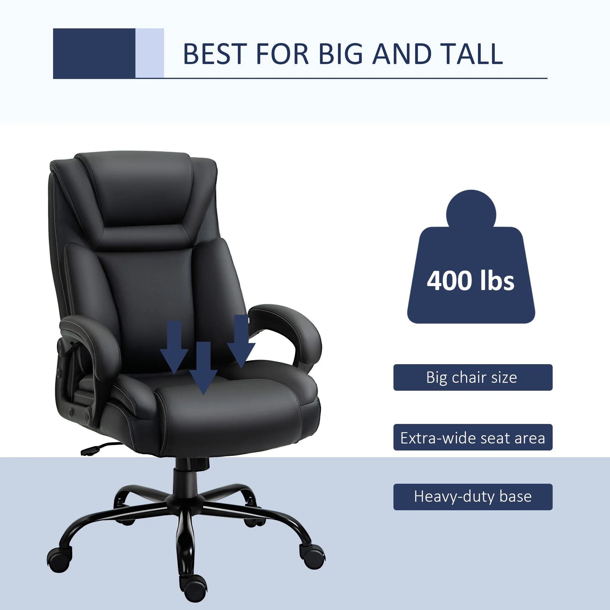 Big and Tall Executive Office Chair with High Back PU Leather, Black L593892