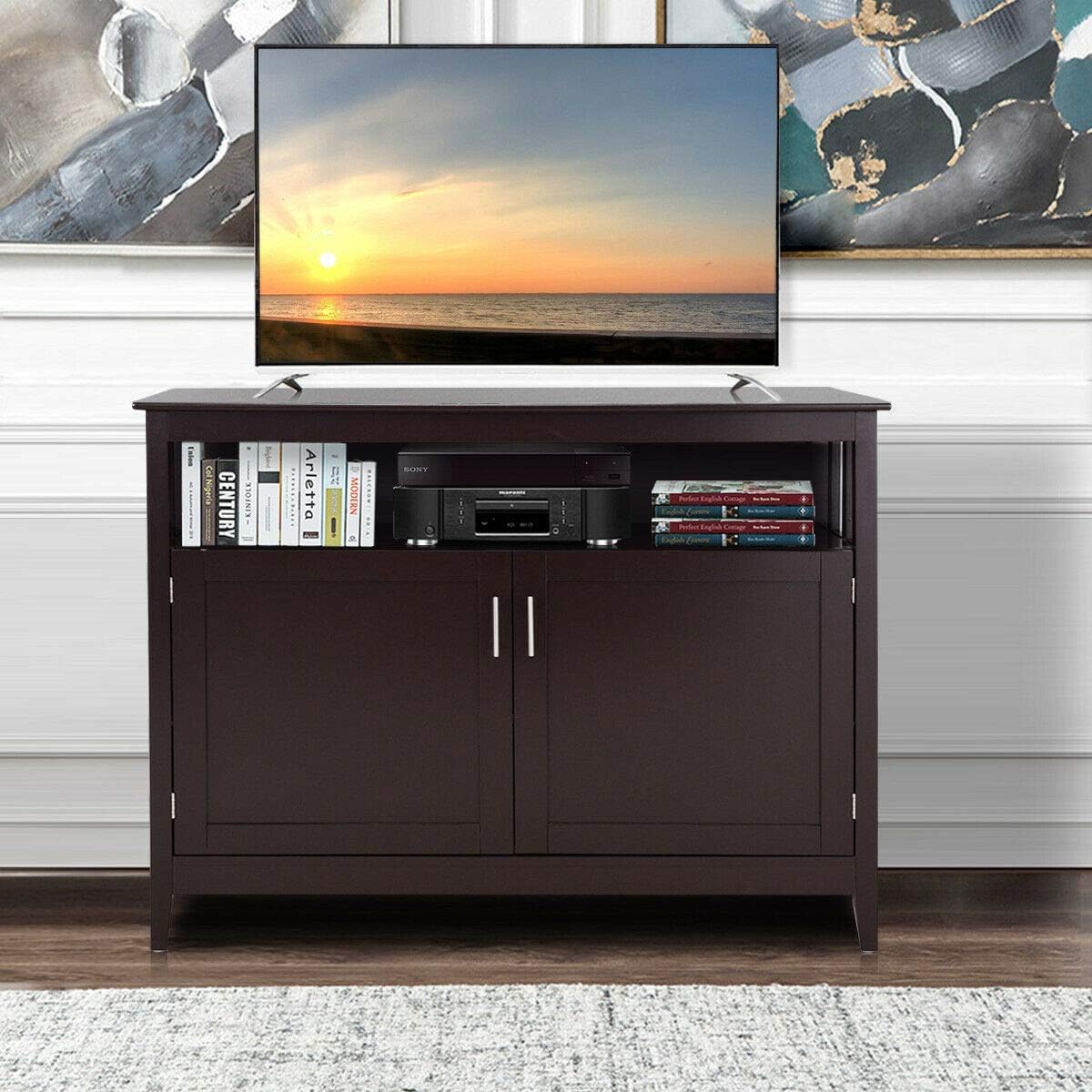 Espresso Wood Kitchen Storage Cabinet Buffet with Adjustable Shelf T386402
