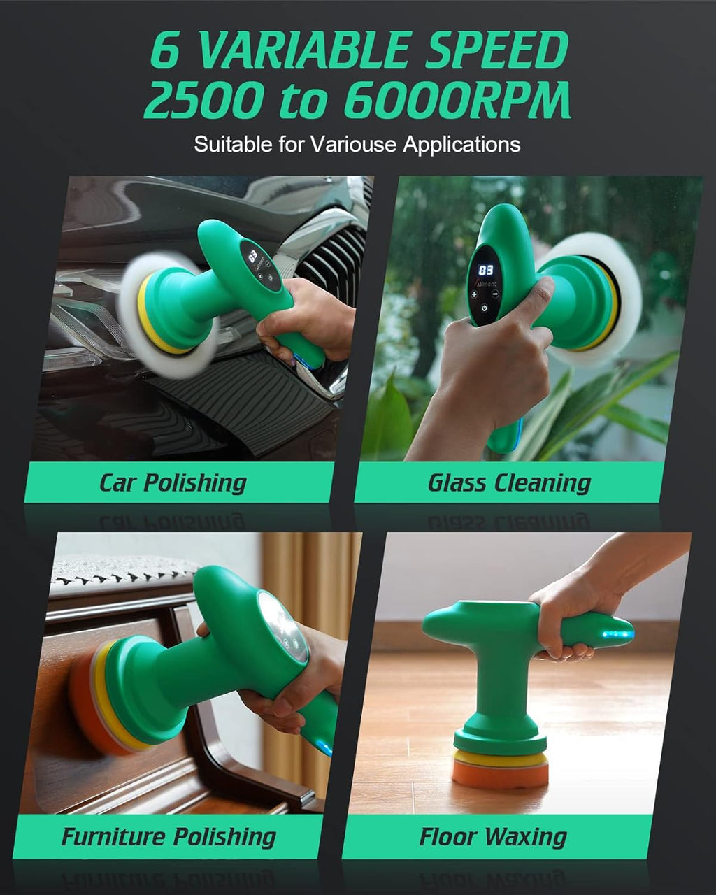 Cordless Car Polisher, 4 inch 2500-6000 RPM Micro Car Buffer Polisher with Touchscreen, 6 Speeds Orbital Buffer with Paste Wax & Pads Q5093