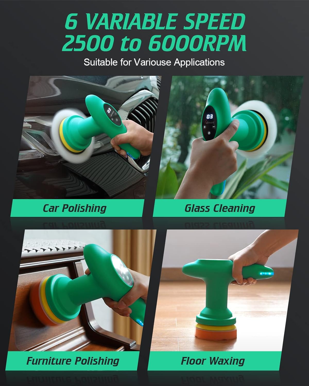 Cordless Car Polisher, 4 inch 2500-6000 RPM Micro Car Buffer Polisher with Touchscreen, 6 Speeds Orbital Buffer with Paste Wax & Pads Q5093