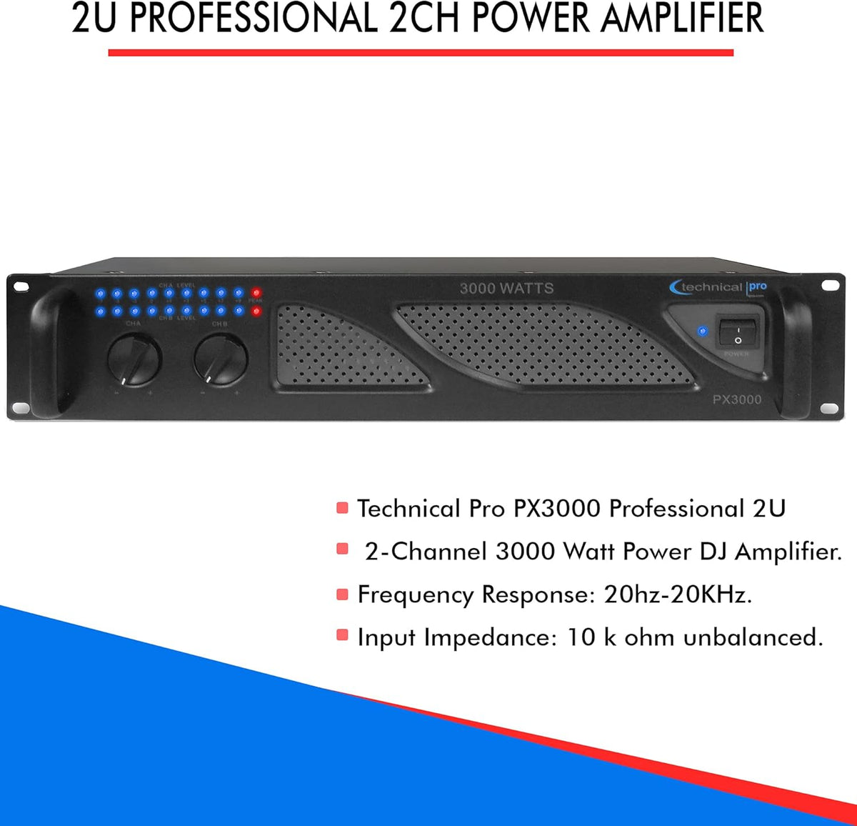3000 Watts 2-Channel DJ Power Amplifier D628286