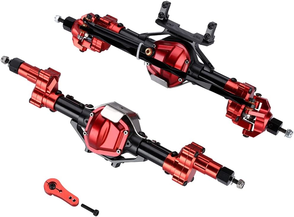 Aluminum Front and Rear Portal Axle Set for 1/10 RC Crawler Car Upgrades - Black+Red N415
