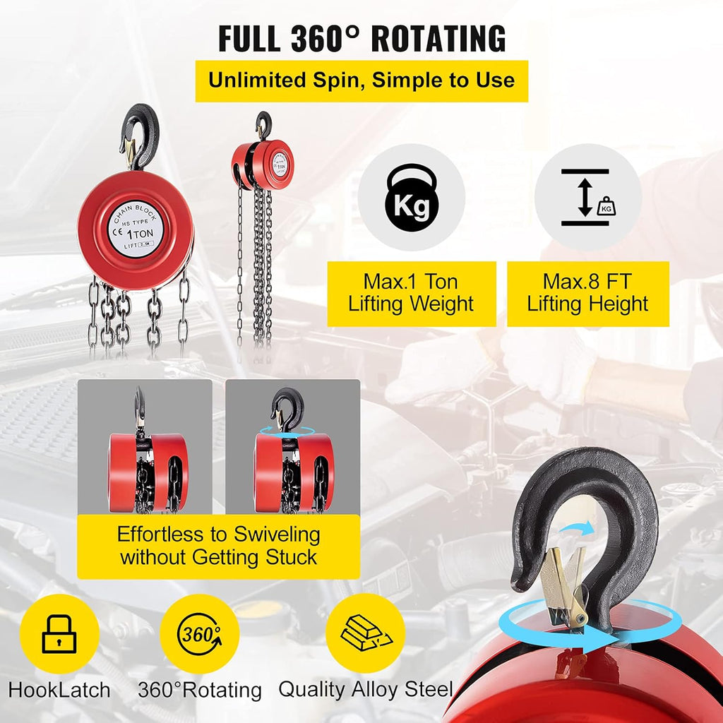 Red Pack of 2 Manual Chain Hoist, 2200 lbs Capacity, 8ft Lift F359454
