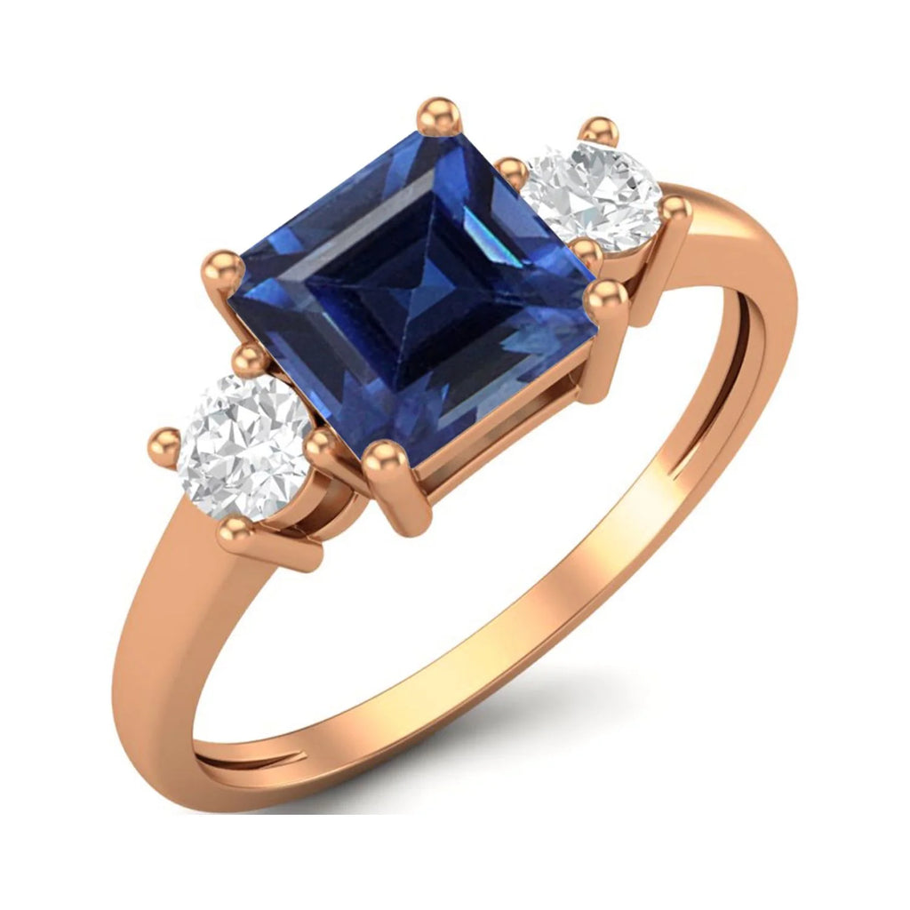Princess Cut Blue Sapphire Trio Stone Ring D413
