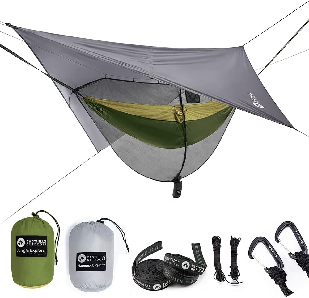 Red Double Camping Hammock with Mosquito Net and Rainfly I214139