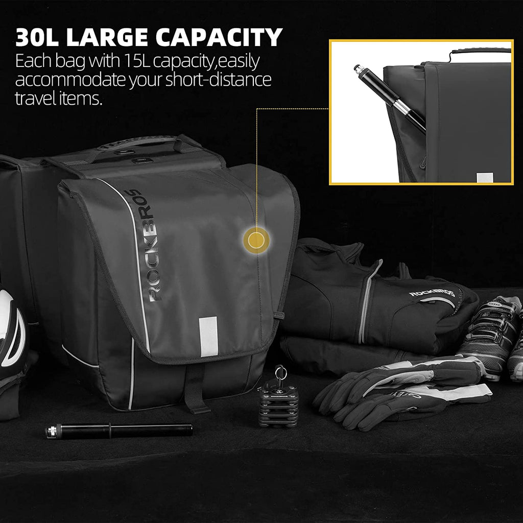 30L Waterproof Bike Pannier Bag with Rain Cover I200666