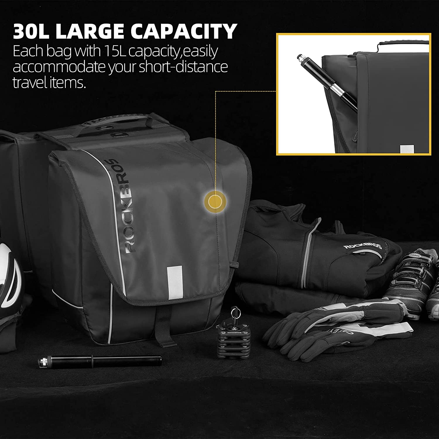 30L Waterproof Bike Pannier Bag with Rain Cover I200666