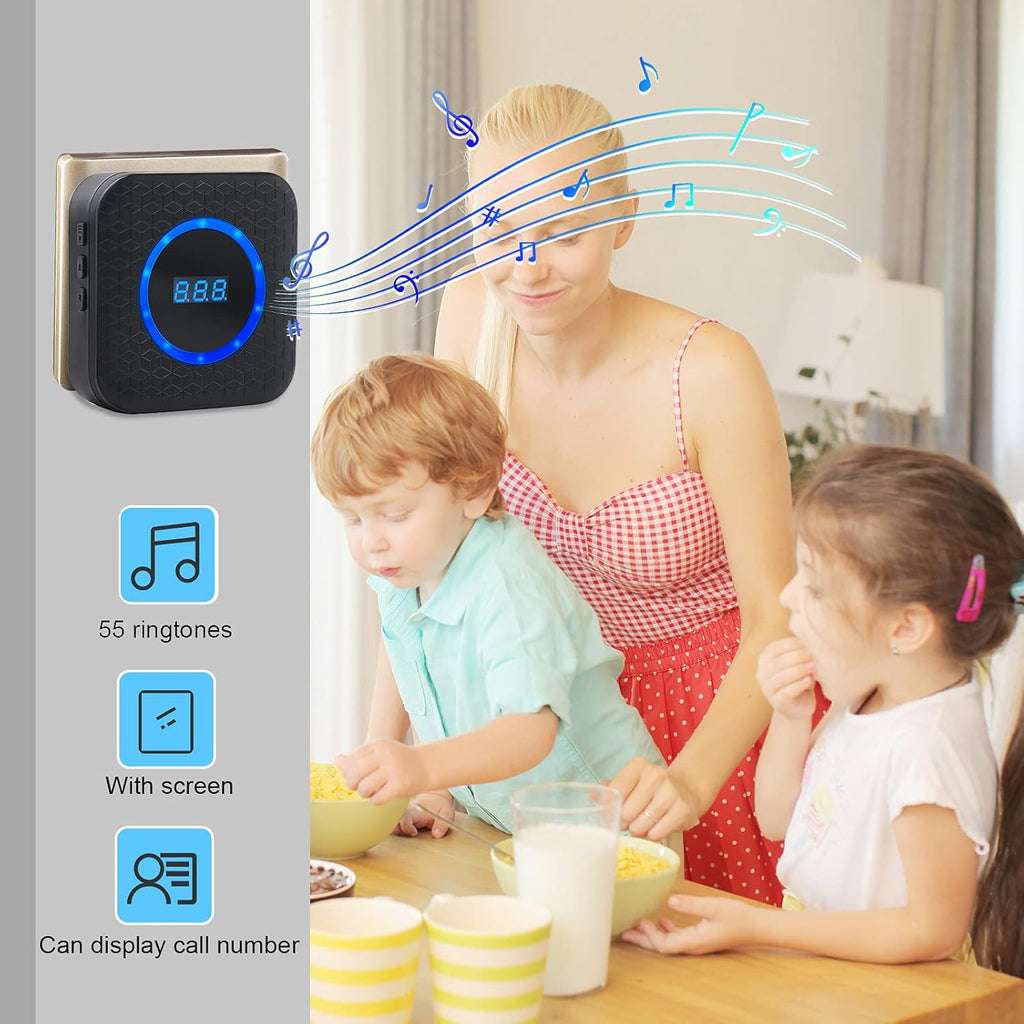 Wireless Call Button Nurse Alert System with 2 Number Display Plug-in Receiver, 5 Waterproof Transmitters K111