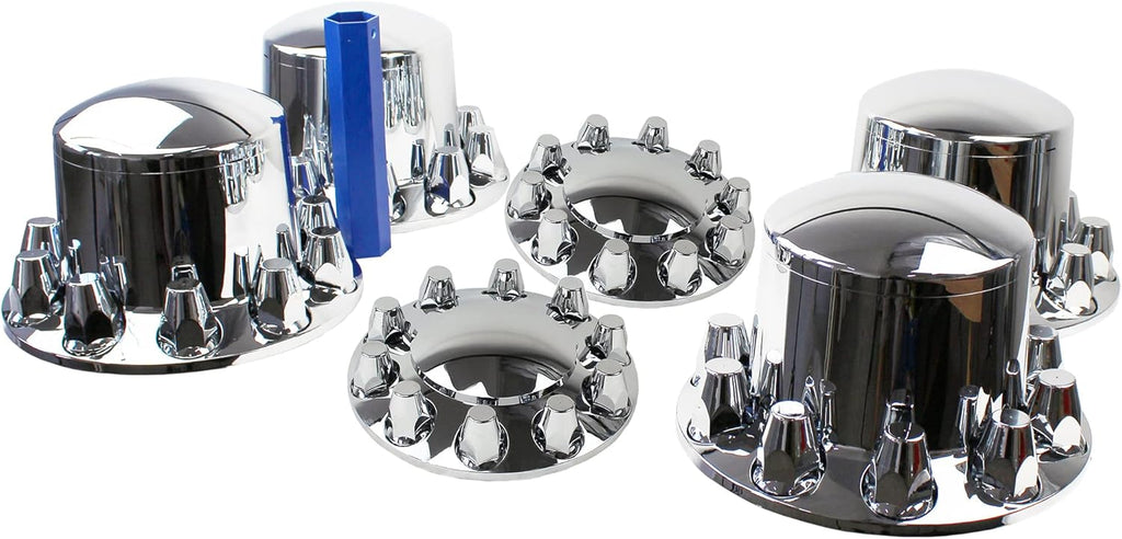 ABS Chrome Plastic Front and Rear Axle Cover Full Kits with 33mm Thread-On Flange Nut Covers and Removable Center Cap Y7210