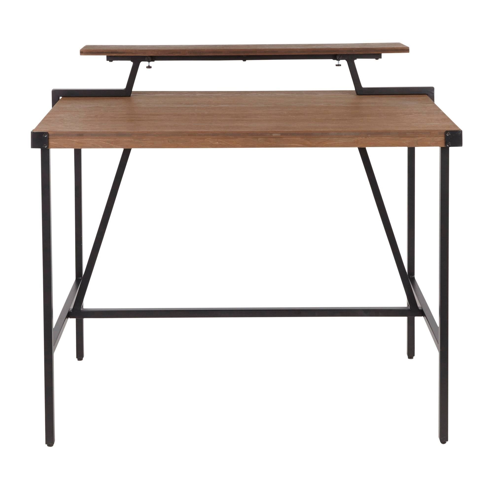 Industrial Counter Table in Black Metal and Brown Wood K4973