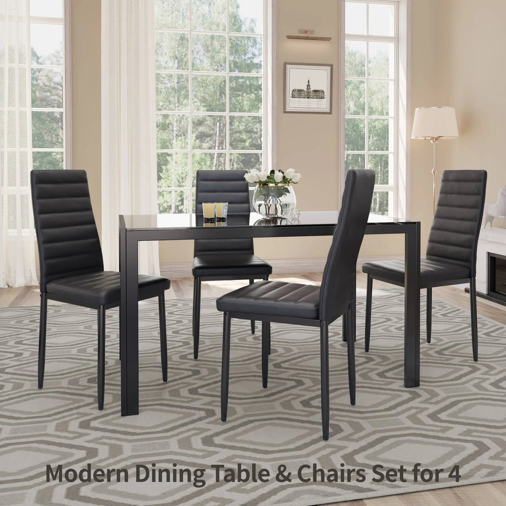 Black 5-Piece Rectangular Kitchen Dining Table Set F10952