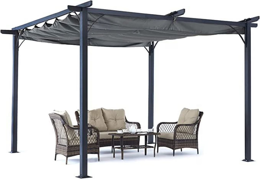 11x11 Outdoor Patio Pergola with Retractable Shade Q7786