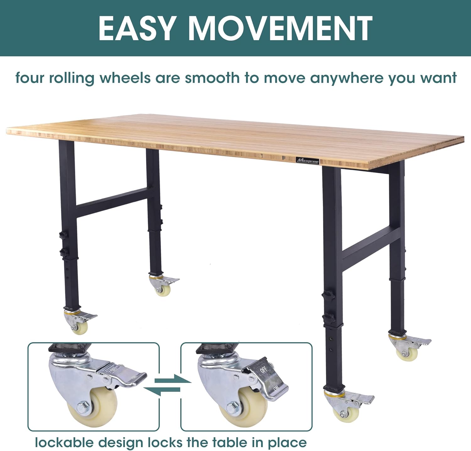 Adjustable Bamboo Top Workbench with Mobile Casters L87719