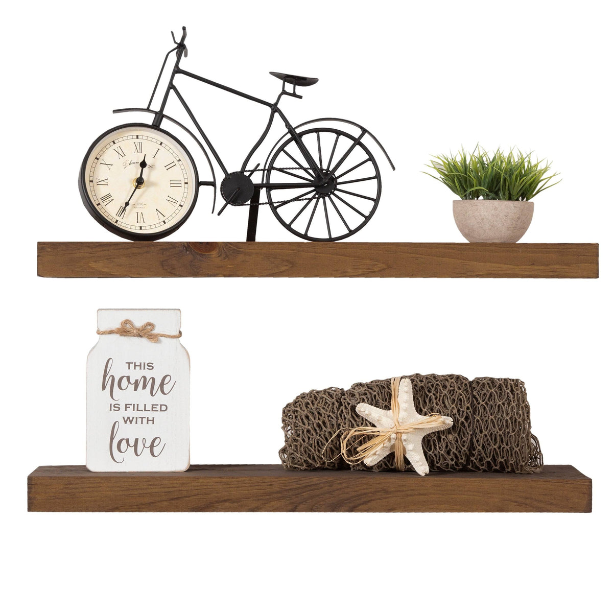 Rustic Wood Wall Shelf Set of 2 C9636