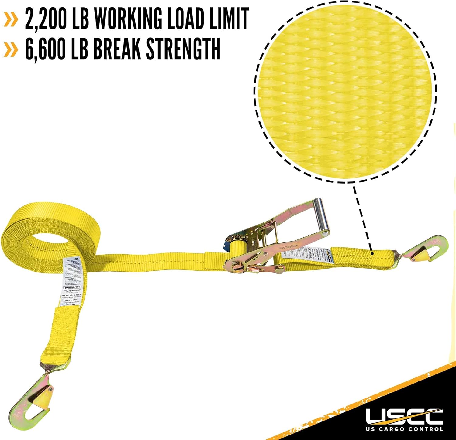 2 Pack Yellow 2 Inch x 20 Foot Ratchet Straps with Snap Hook K104101