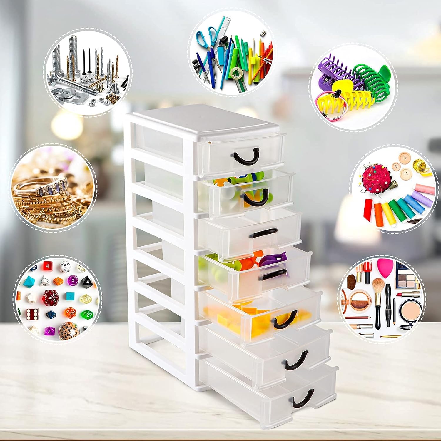 White 7 Clear Desktop Drawer Mini Organizer Box A34390