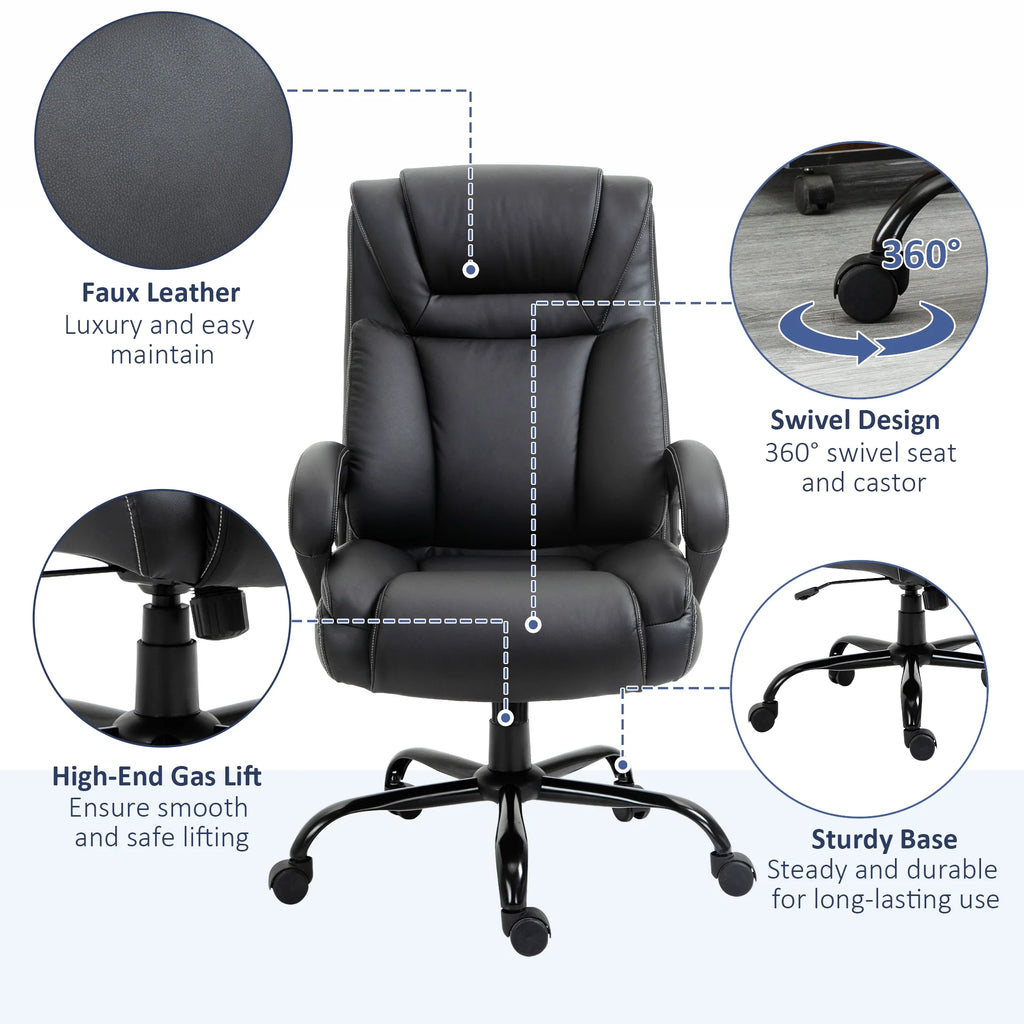 Big and Tall Executive Office Chair with High Back PU Leather, Black L593892