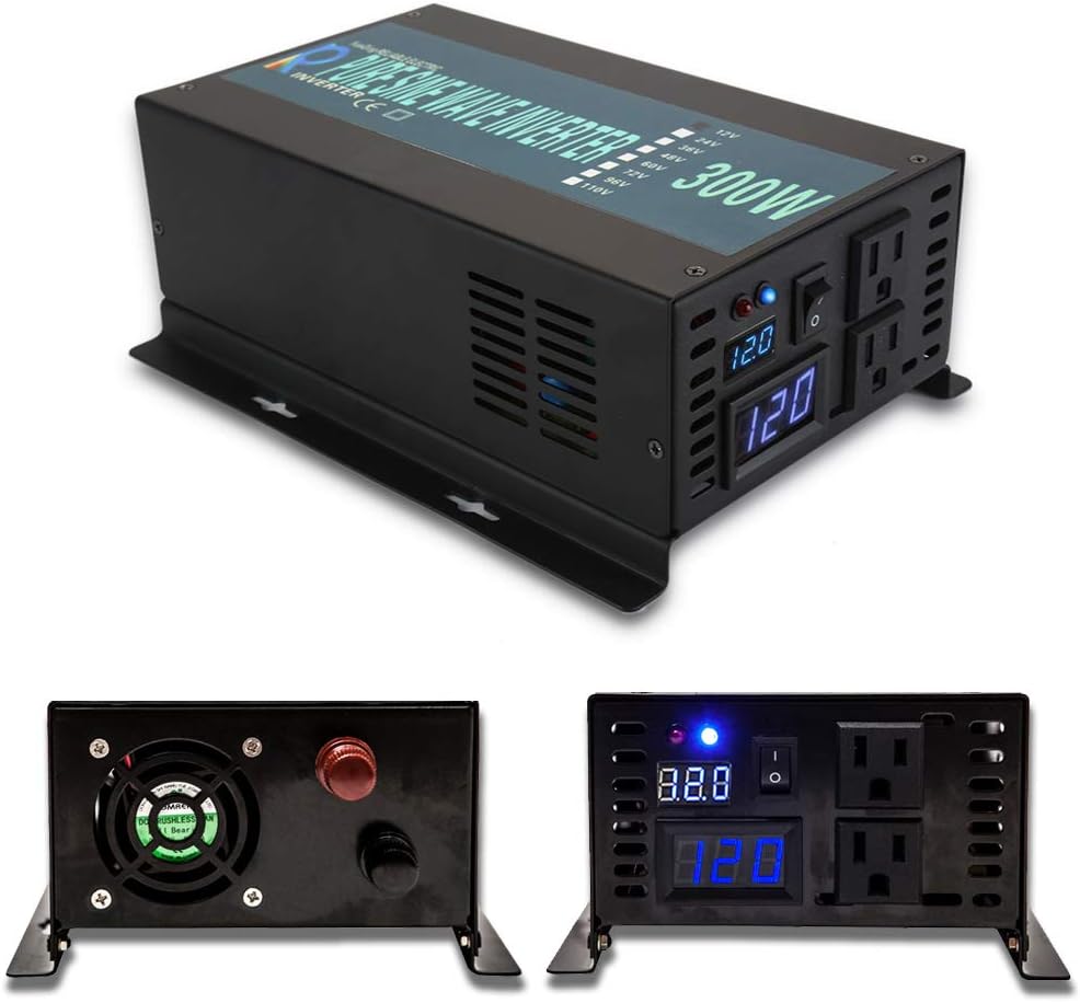 300W Pure Sine Wave Car Power Inverter 24VDC Black X6620